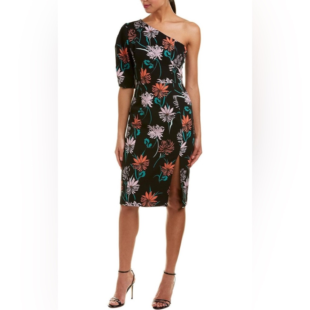 Black Halo One Shoulder Dress with Floral Print
